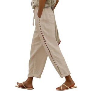 Women Linen Pants Capri Pants Petite Loose Fit Elastic Drawstring Pajama